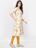 Vbuyz Women's Printed A-Line Cotton Beige Kurta