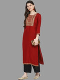 Vbuyz Women's Sequence & Solid Straight Rayon Maroon Kurta